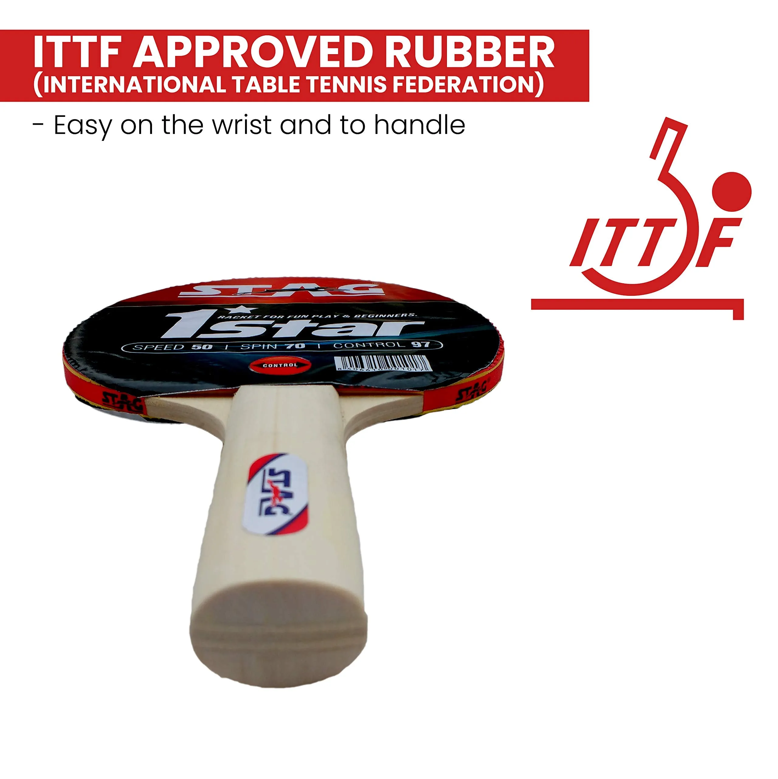 1 Star Table Tennis Racquet | 148 grams | Beginner | ITTF Approved Rubber | Multicolor Material: Wood