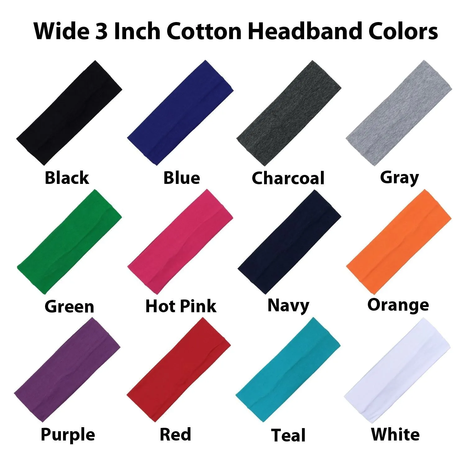 12 Wide Cotton Headbands Soft Stretch Headband Elastic Head Bands You Pick Colors & Quantities