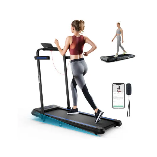 2 in 1 Folding Treadmill with Incline with Remote Control-Blue