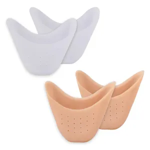 2 pairs of silicone toe protectors, soft gel toe caps, ballet lace protectors, metatarsal pads, protection for pointe shoes, ballet shoes, high heel pumps