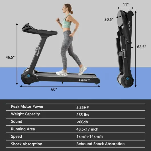 2.25HP Folding Treadmill with Bluetooth Speaker-Black