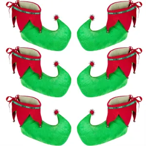 3 Pairs Elf Shoes Christmas Elf Flannel Booties Xmas Costume Slipper Shoes with Christmas Bells for Holiday Party