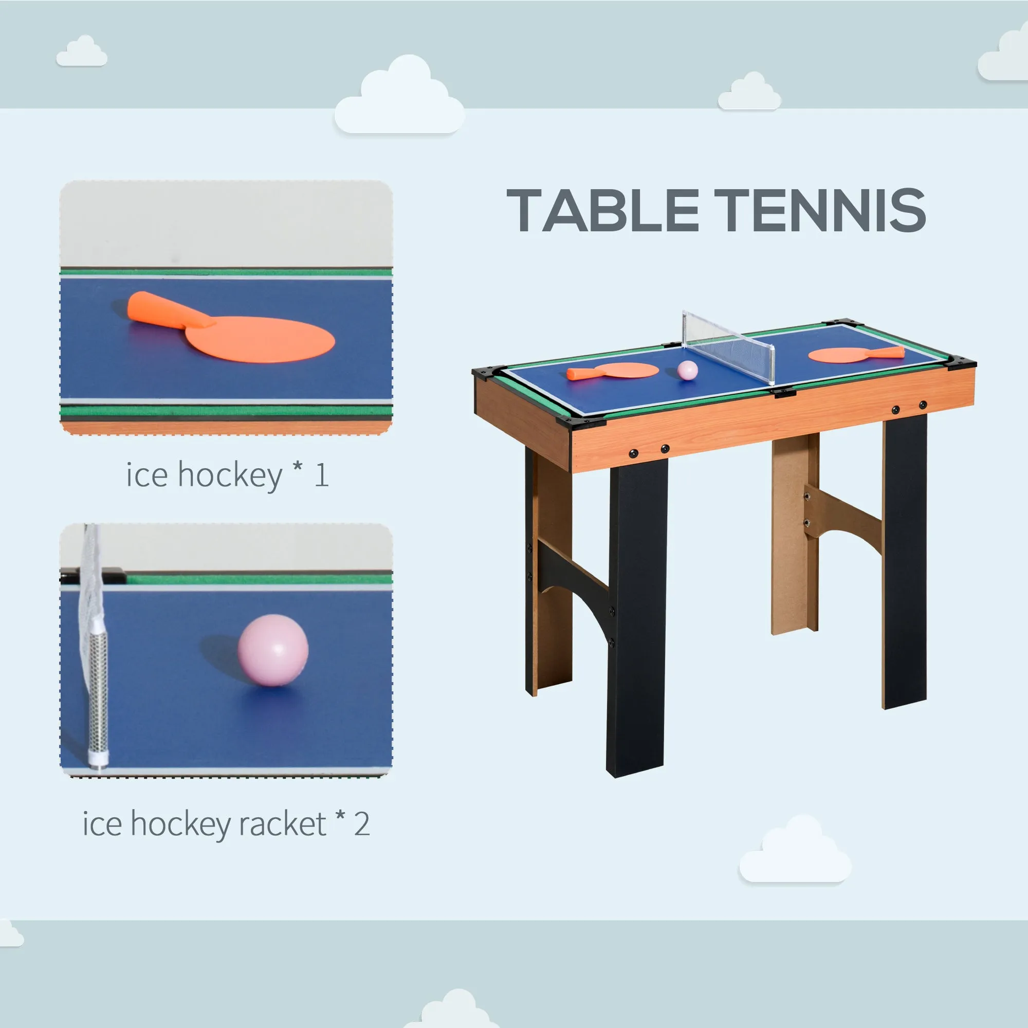 4-In-1 Multi Games Table with Tennis Billiard Foosball Hockey 2 Types