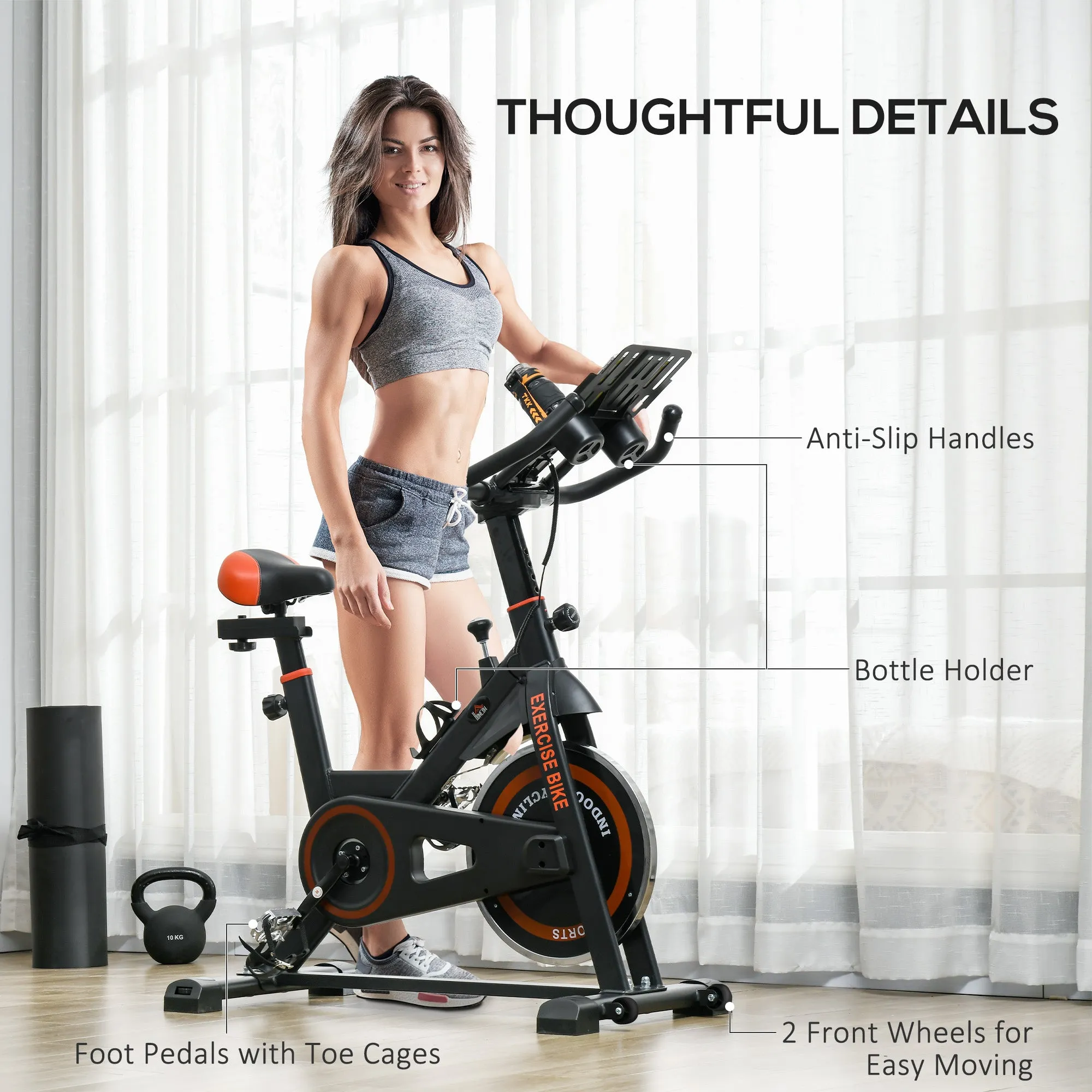 8kg Flywheel Exercise Bike with Adjustable Height, Resistance, Black