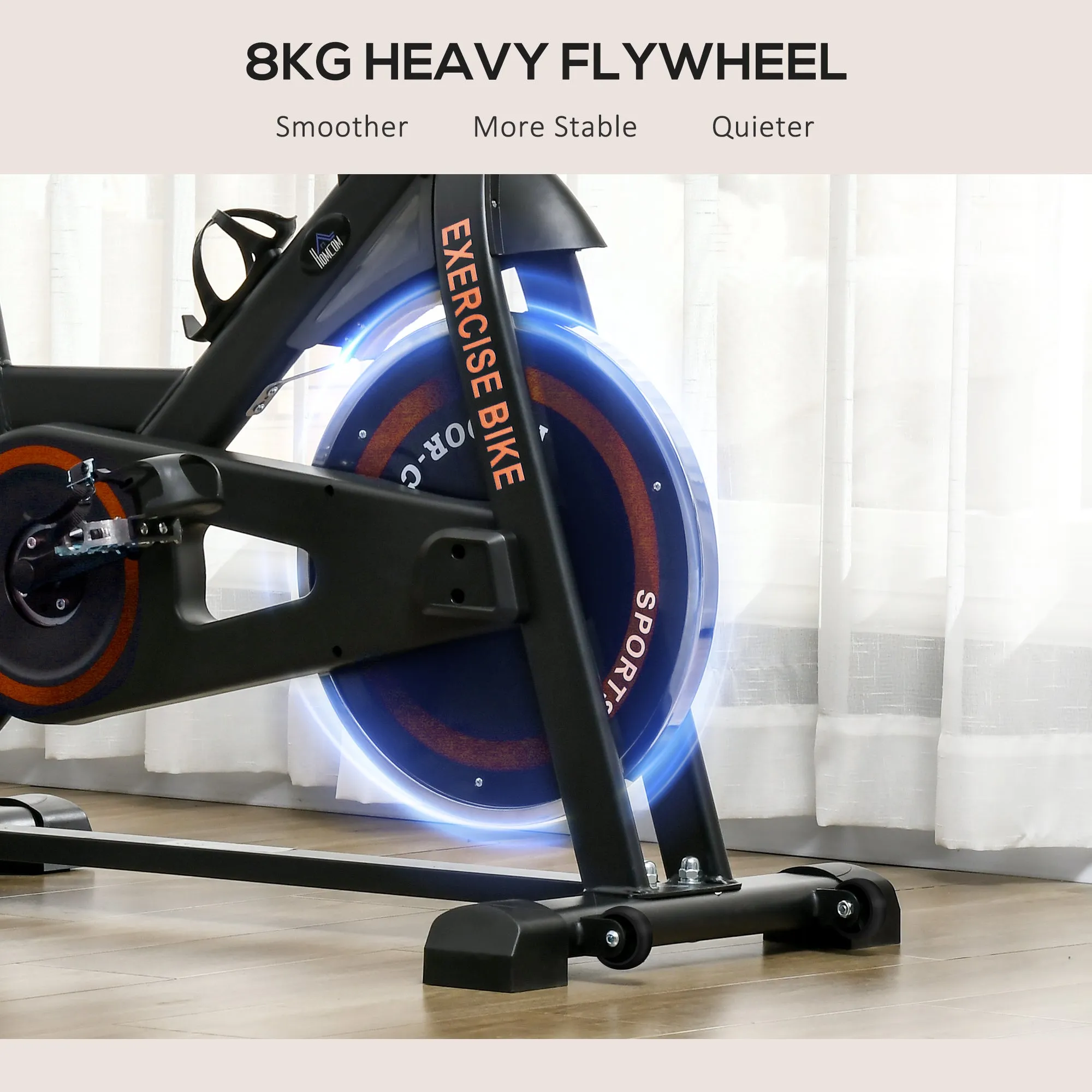 8kg Flywheel Exercise Bike with Adjustable Height, Resistance, Black