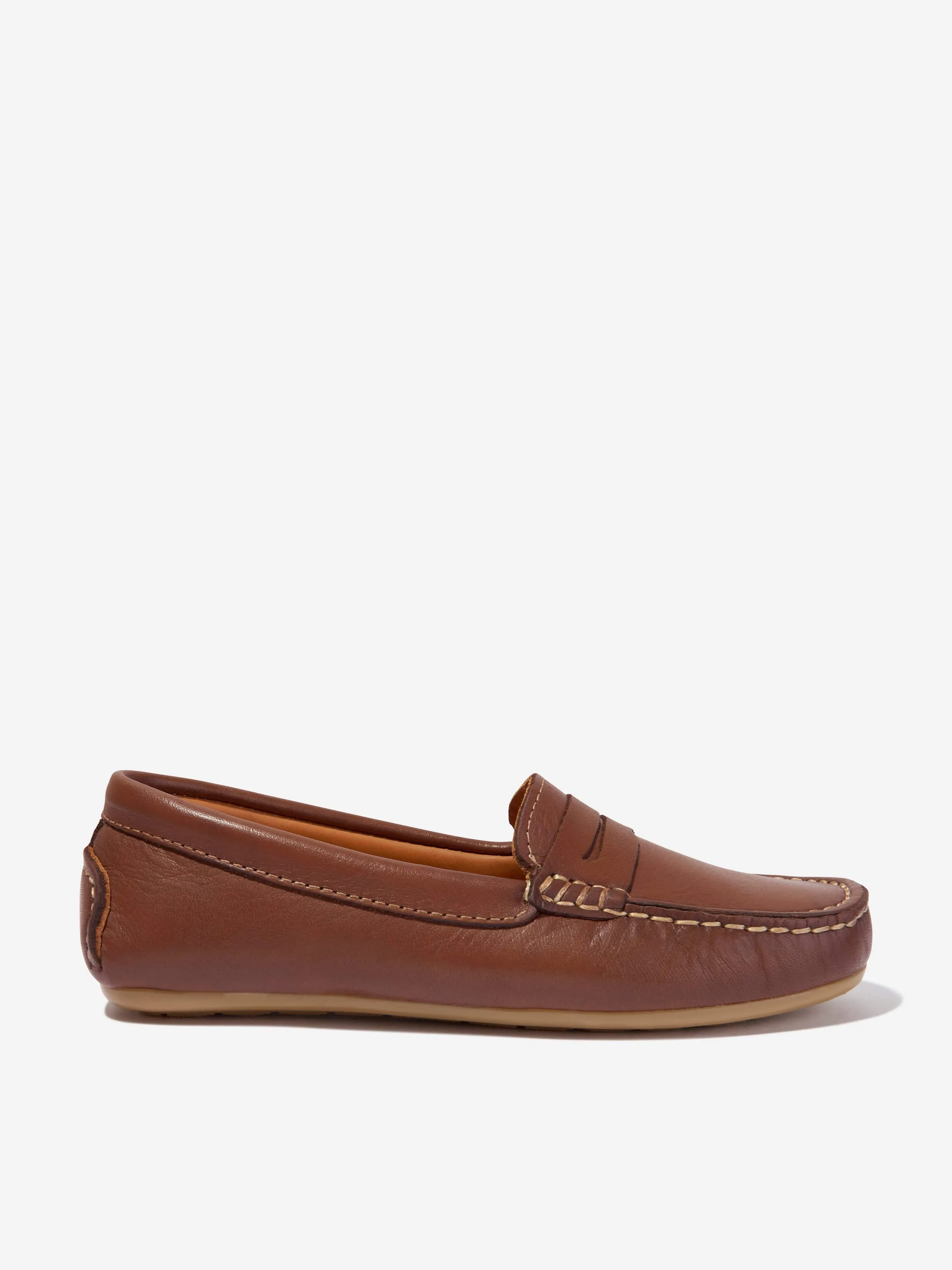 Andanines Boys Leather Boat Shoes in Tan