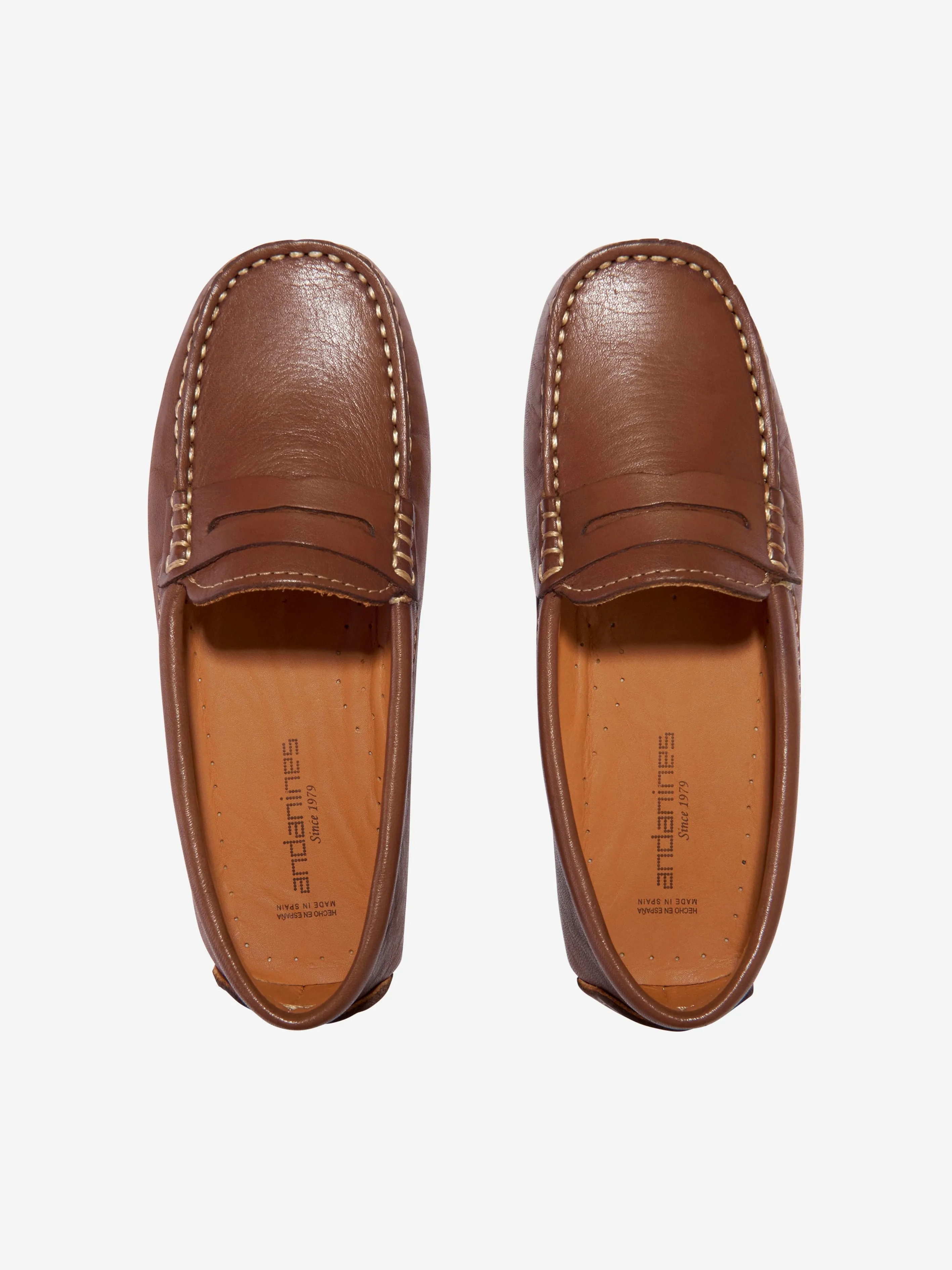 Andanines Boys Leather Boat Shoes in Tan