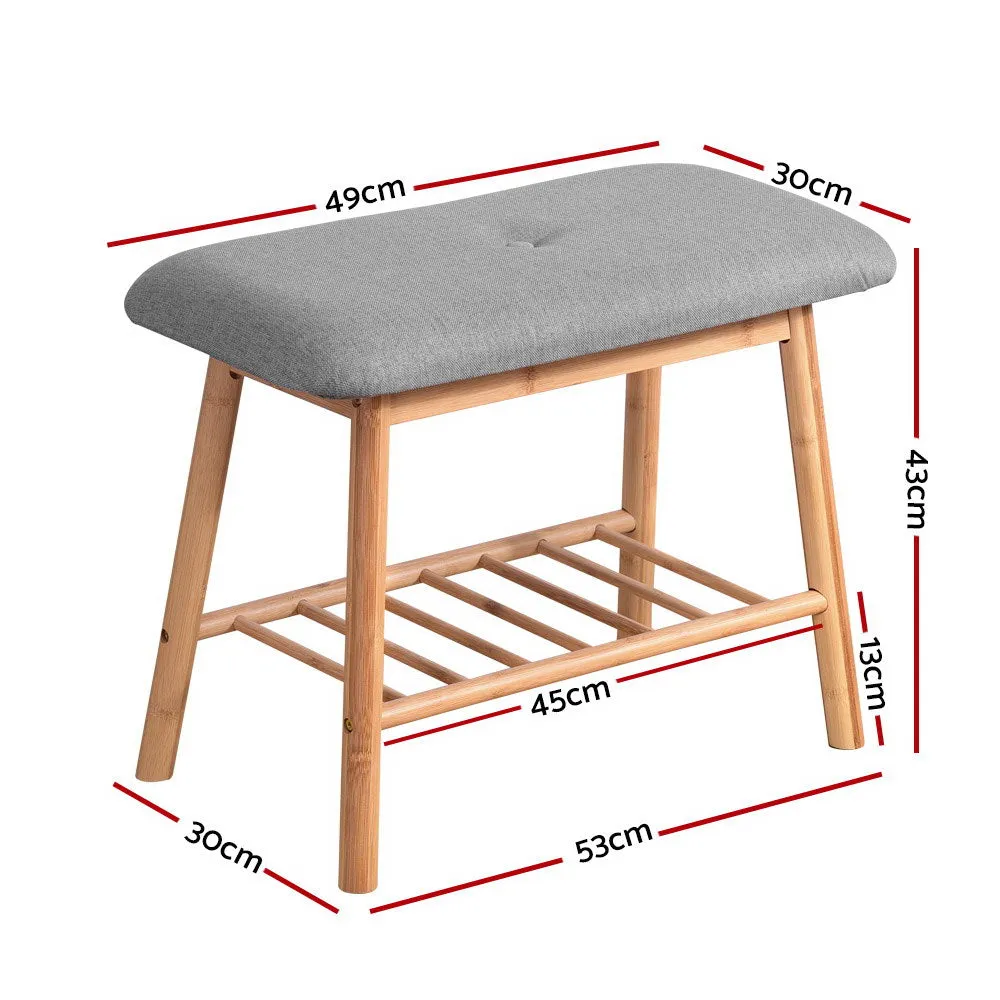 Bamboo Shoe Rack Bench with Cushion Seat - Artiss