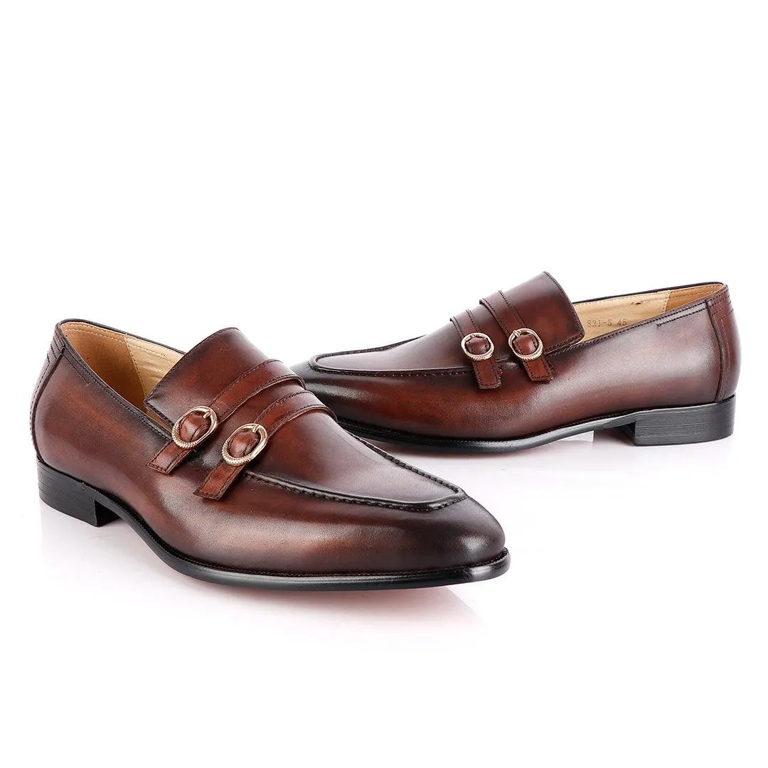 Berluti Double Monk-Strap Coffee Leather Shoe