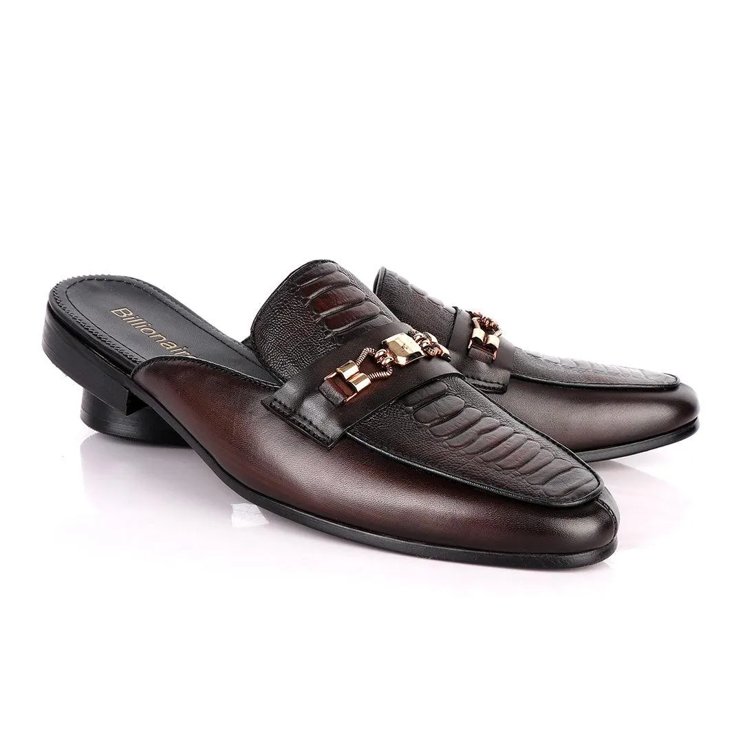 Billionaire Exquisite Gold Chain Head Coffee Mole Leather Shoe