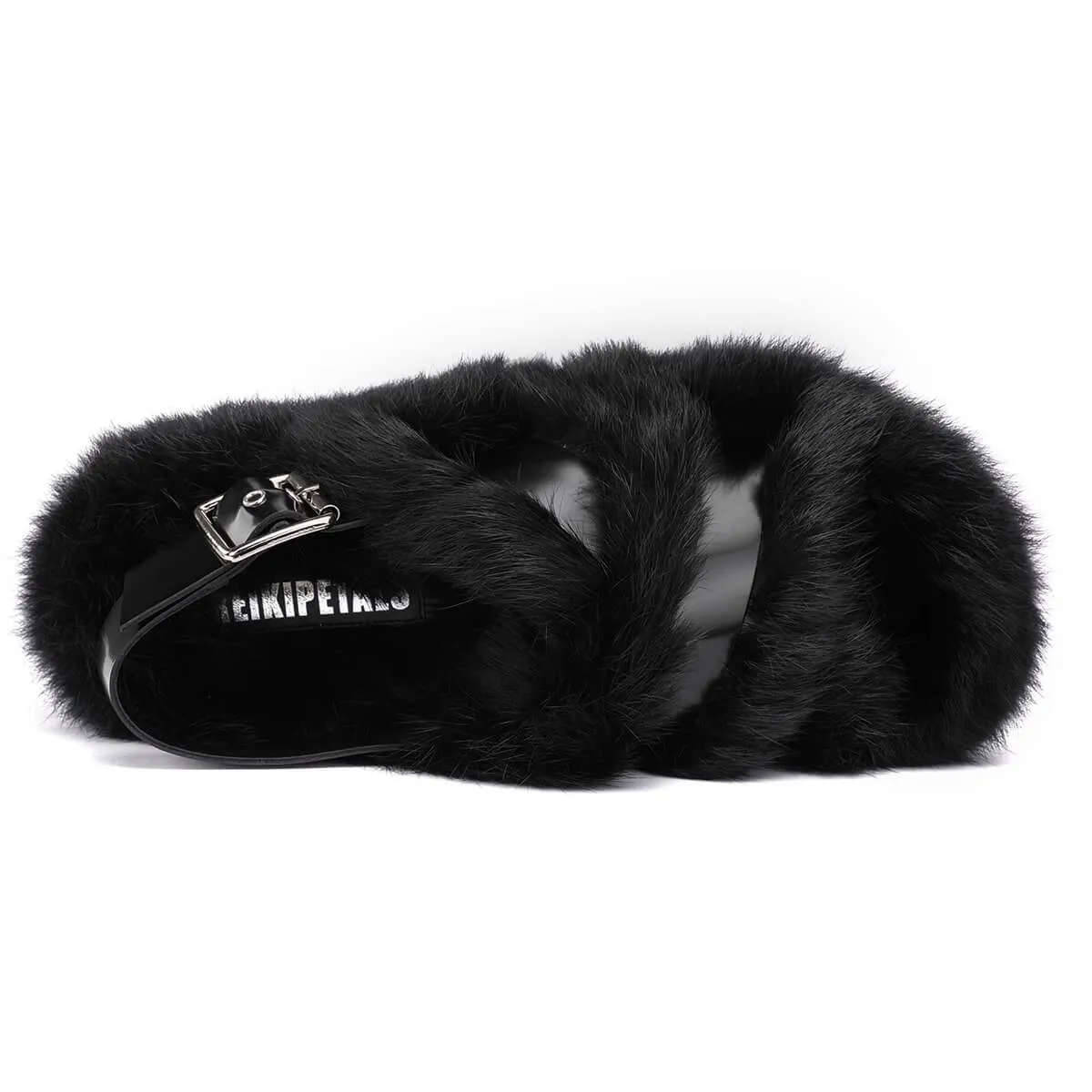 Black Faux Fur Fluffy Alt Aesthetic Sandals