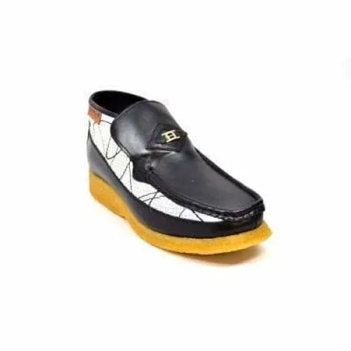 British Walkers BWB Men's Black and White Design Handmade Leather Slip On