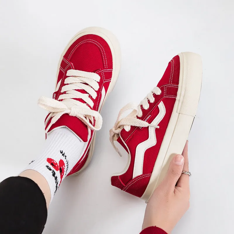 Comfortable Slouchy Women's Flat Red Fashionable Canvas Shoes