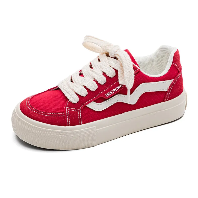 Comfortable Slouchy Women's Flat Red Fashionable Canvas Shoes