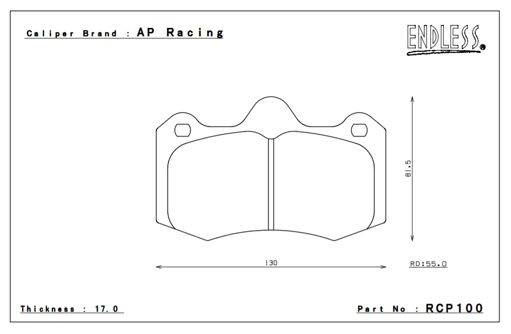 ENDLESS RCP100MX72 Brake pads 17mm 4-Piston AP Racing caliper CP6600D55