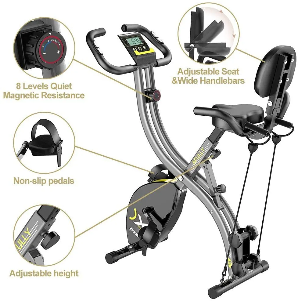 Exercise Bike Folding Stationary Cycling Bicycle Indoor Upright Recumbent Exercise Bike with LCD Monitor Maximum Weight 300lb