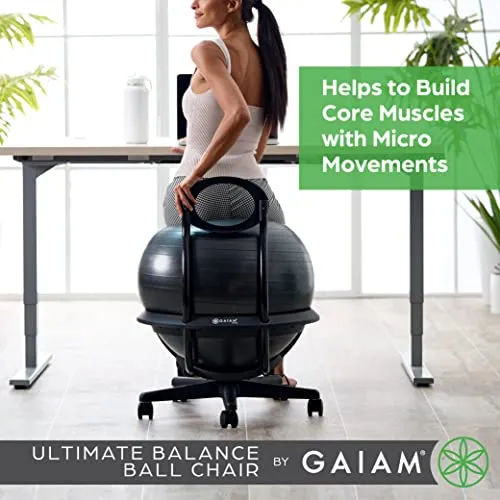 Gaiam Ultimate Balance Ball Chair - Premium Exercise Stability Yoga Ball Ergonomic Chair for Home and Office Desk with Reinforced Base, Air Pump, Exercise Guide, Black