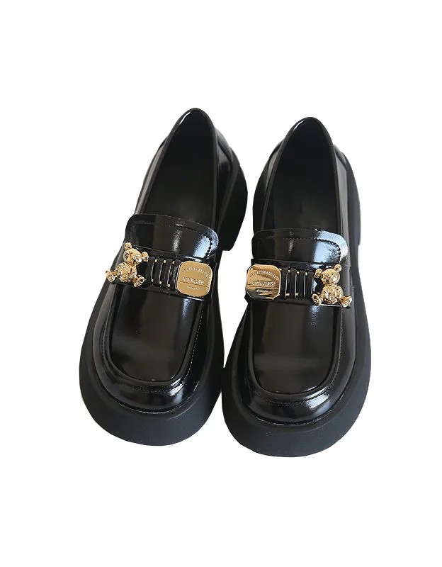 Gold-plated Bear Pin Decor Chunky Heels Mary Jane Shoes