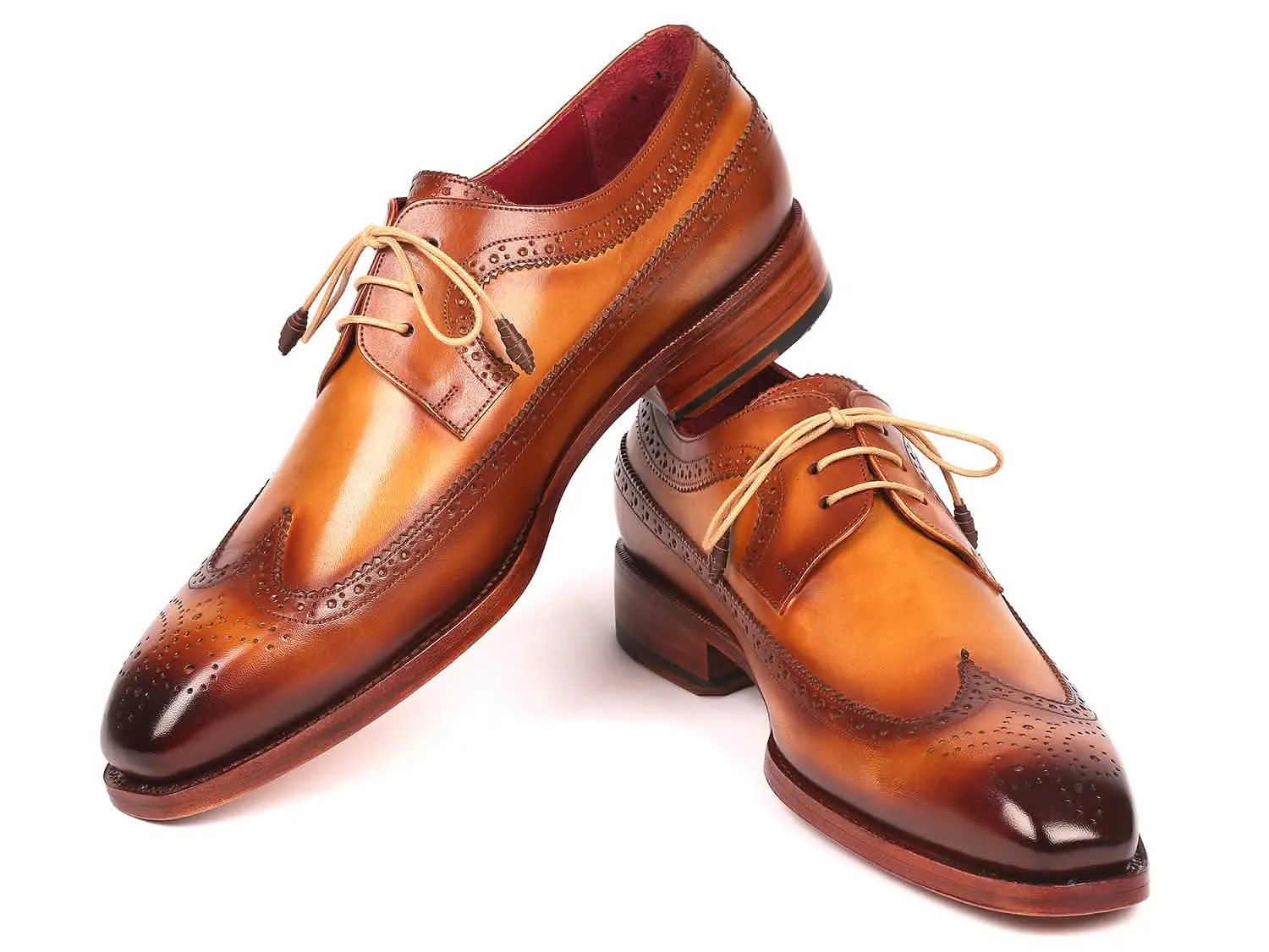 Handcrafted Camel Wingtip Derby Shoes with Eco-Friendly Goodyear Welt Construction