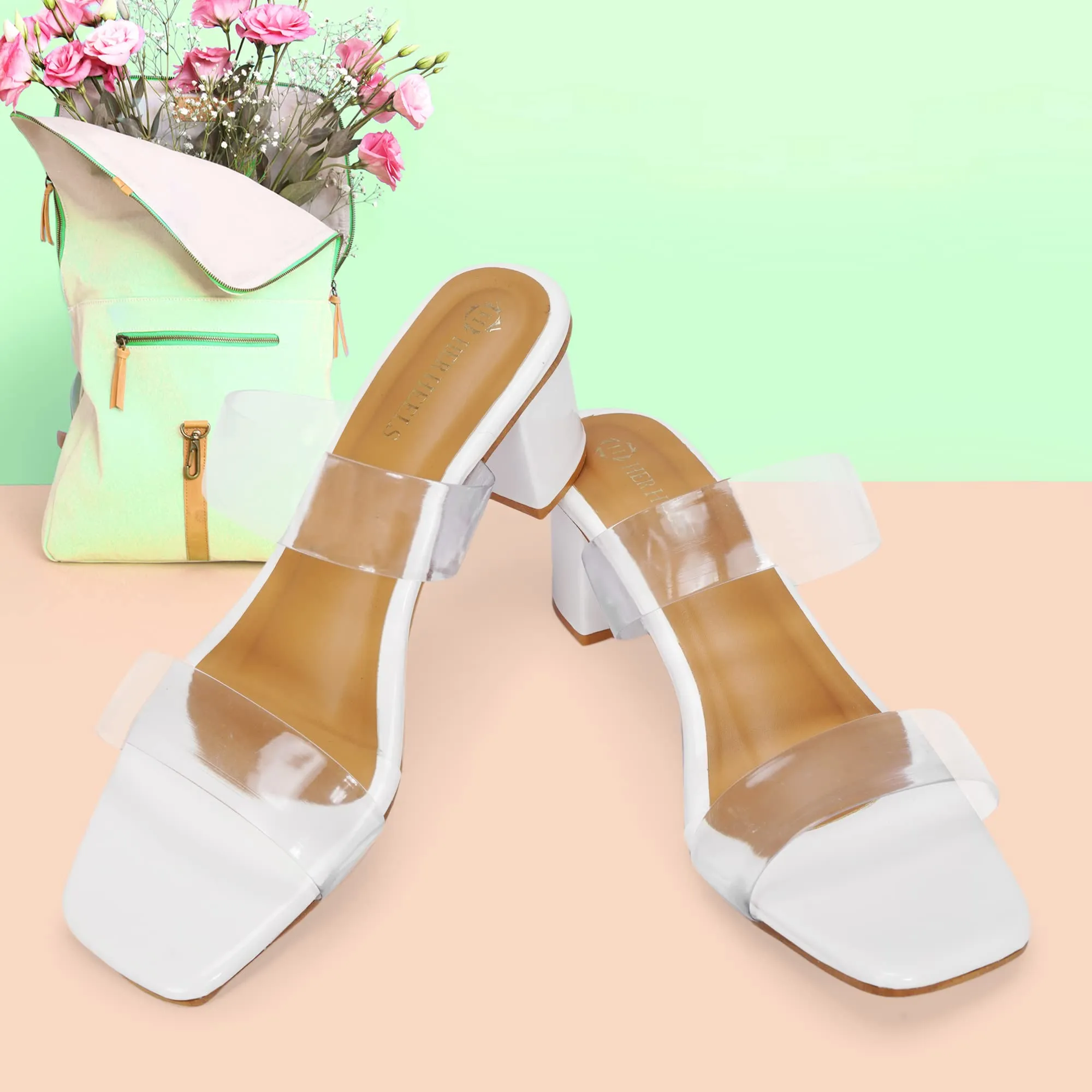 HerHeels Open Toe Transparent Block Heels Sandals for Women and Girls(HH H-3 White 41)