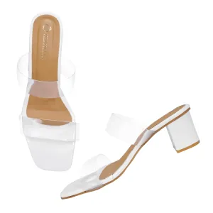 HerHeels Open Toe Transparent Block Heels Sandals for Women and Girls(HH H-3 White 41)