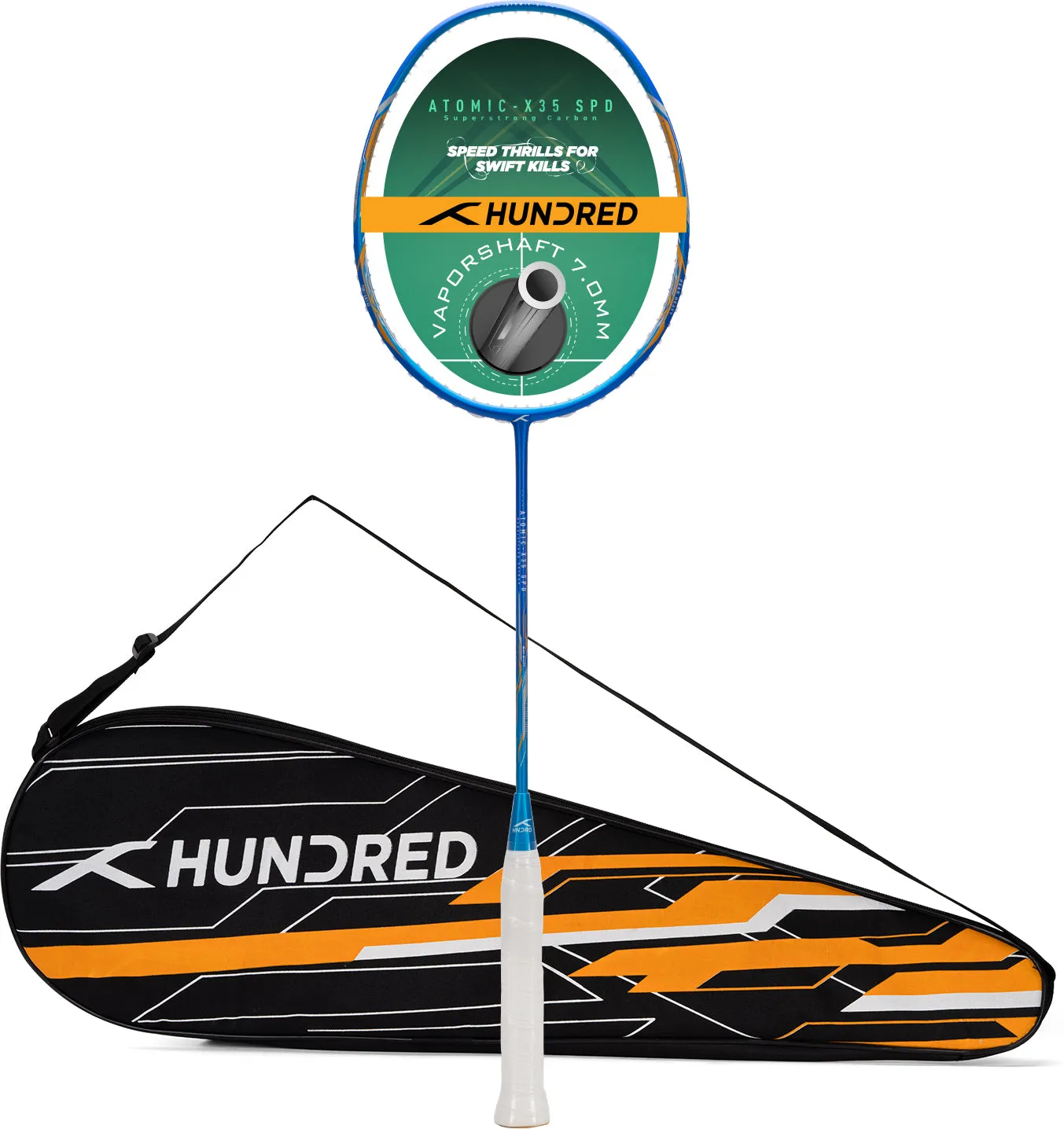 Hundred Atomic X 35 SPD X-Flex Shaft Unstrung Badminton Racquet (Blue)