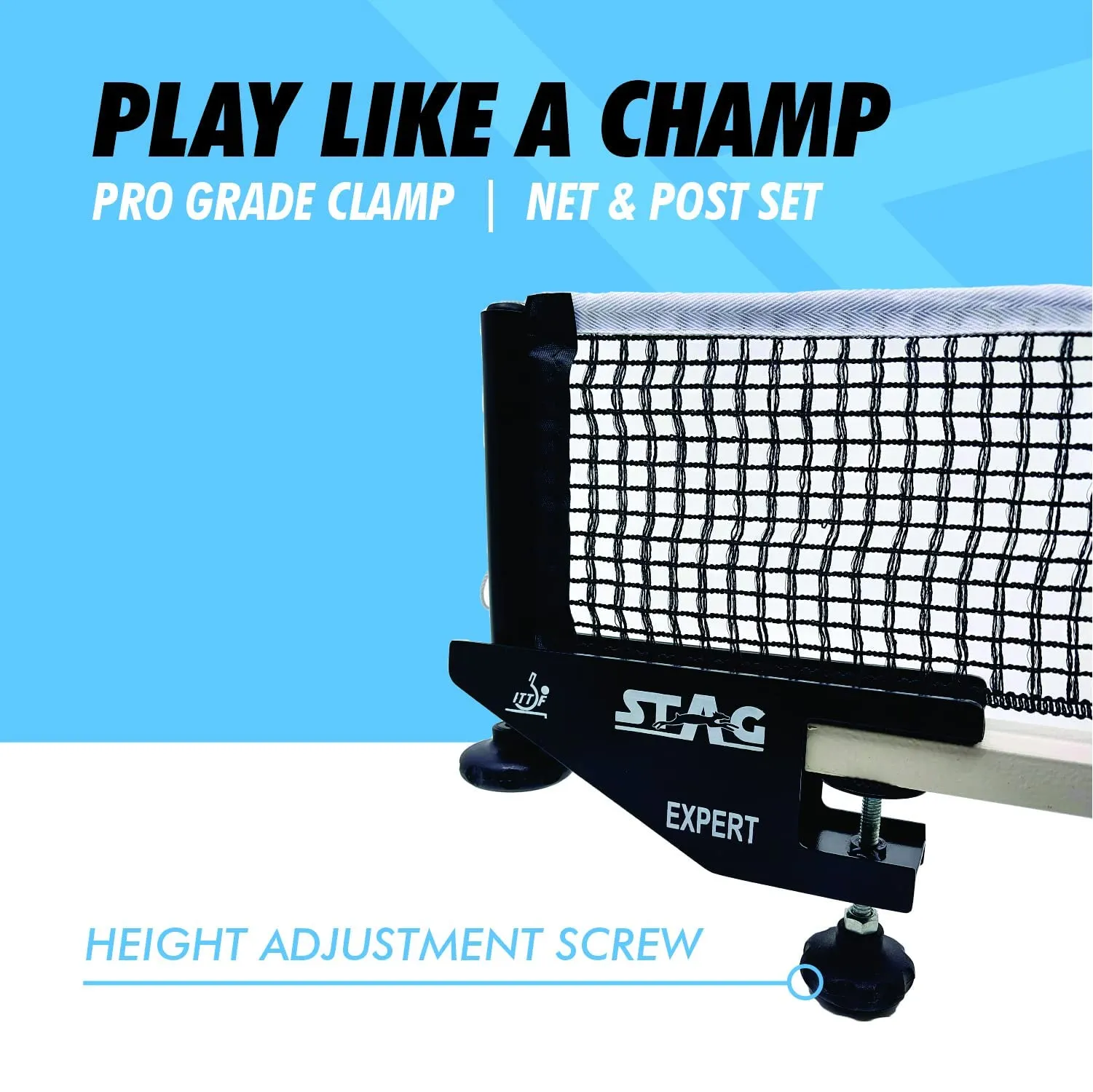 Iconic Expert Professional Grade Table Tennis (T.T) Net & Post Set| Quick Easy Setup and Spring Activated Clamp Net| Indoor & Outdoor Compatible Snap-On Ping Pong Table Net Post - (Alloy Steel)