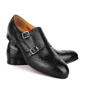 John Foster Classic Monk Double Strap Black Leather Shoe