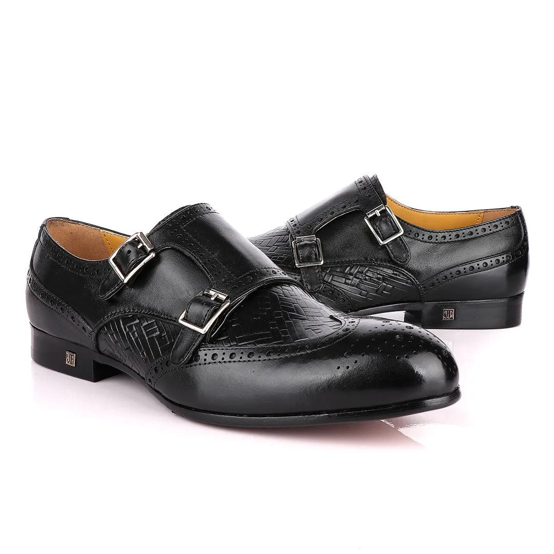 John Foster Classic Monk Double Strap Black Leather Shoe