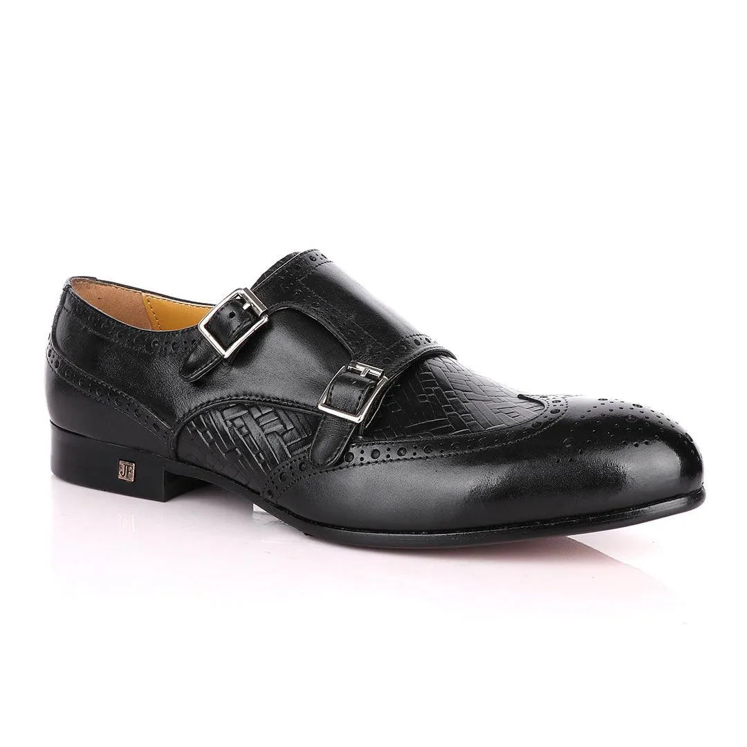 John Foster Classic Monk Double Strap Black Leather Shoe