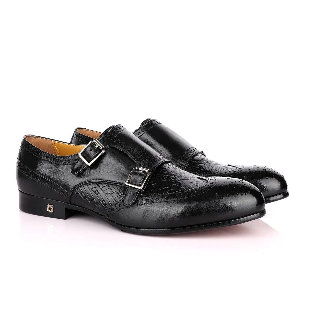 John Foster Classic Monk Double Strap Black Leather Shoe