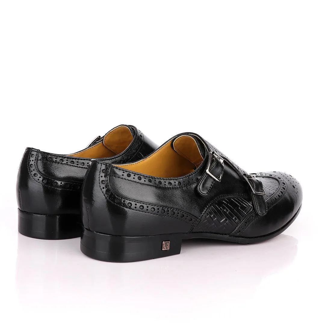 John Foster Classic Monk Double Strap Black Leather Shoe