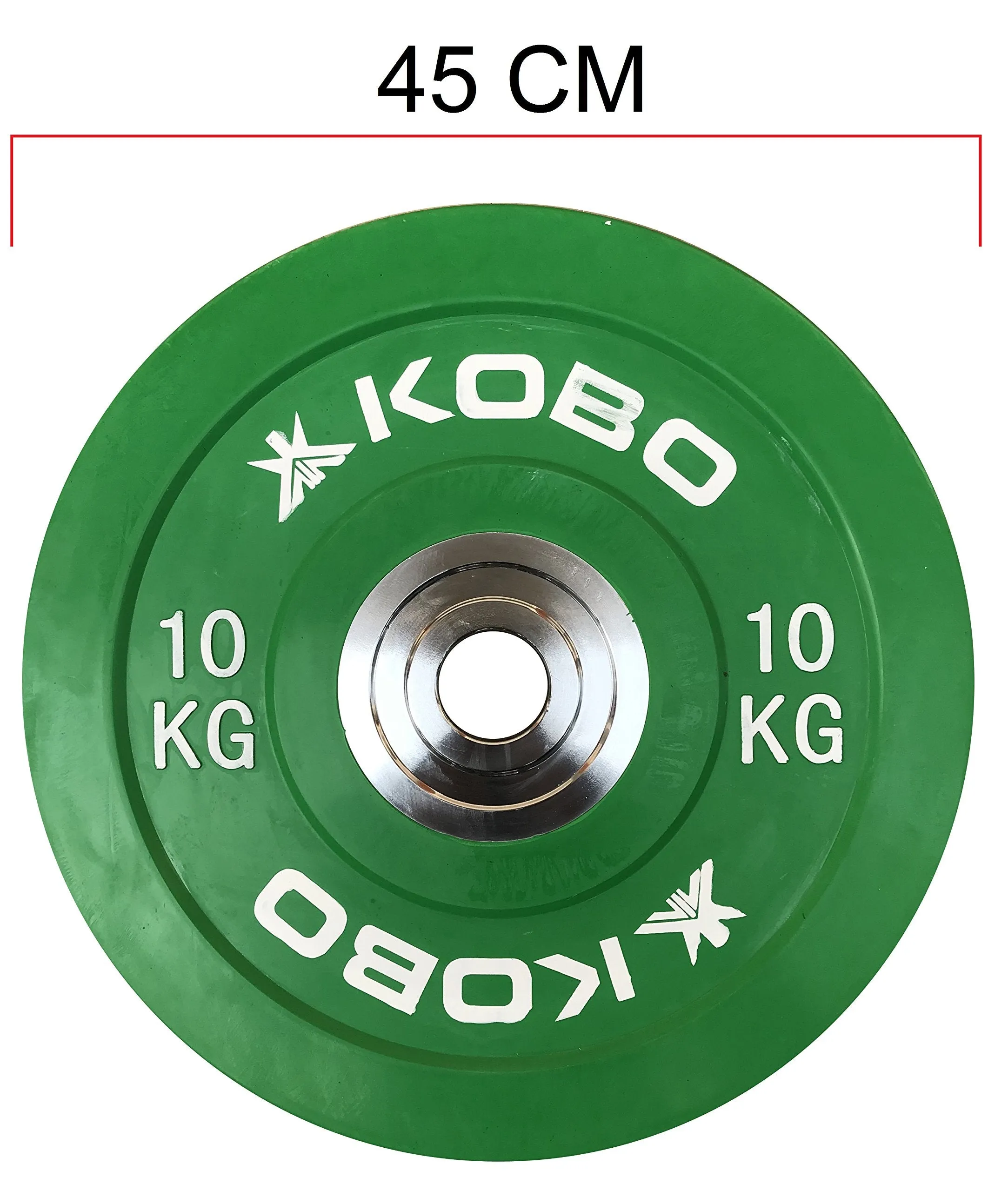 Kobo 10 Kg (51 mm) Bumper Plates Competition Level Olympic Barbell Bar Weight Plate with Machined Steel Collar Elite (Imported) - Sold in Pairs (10 Kg x 2 = 20 Kg)