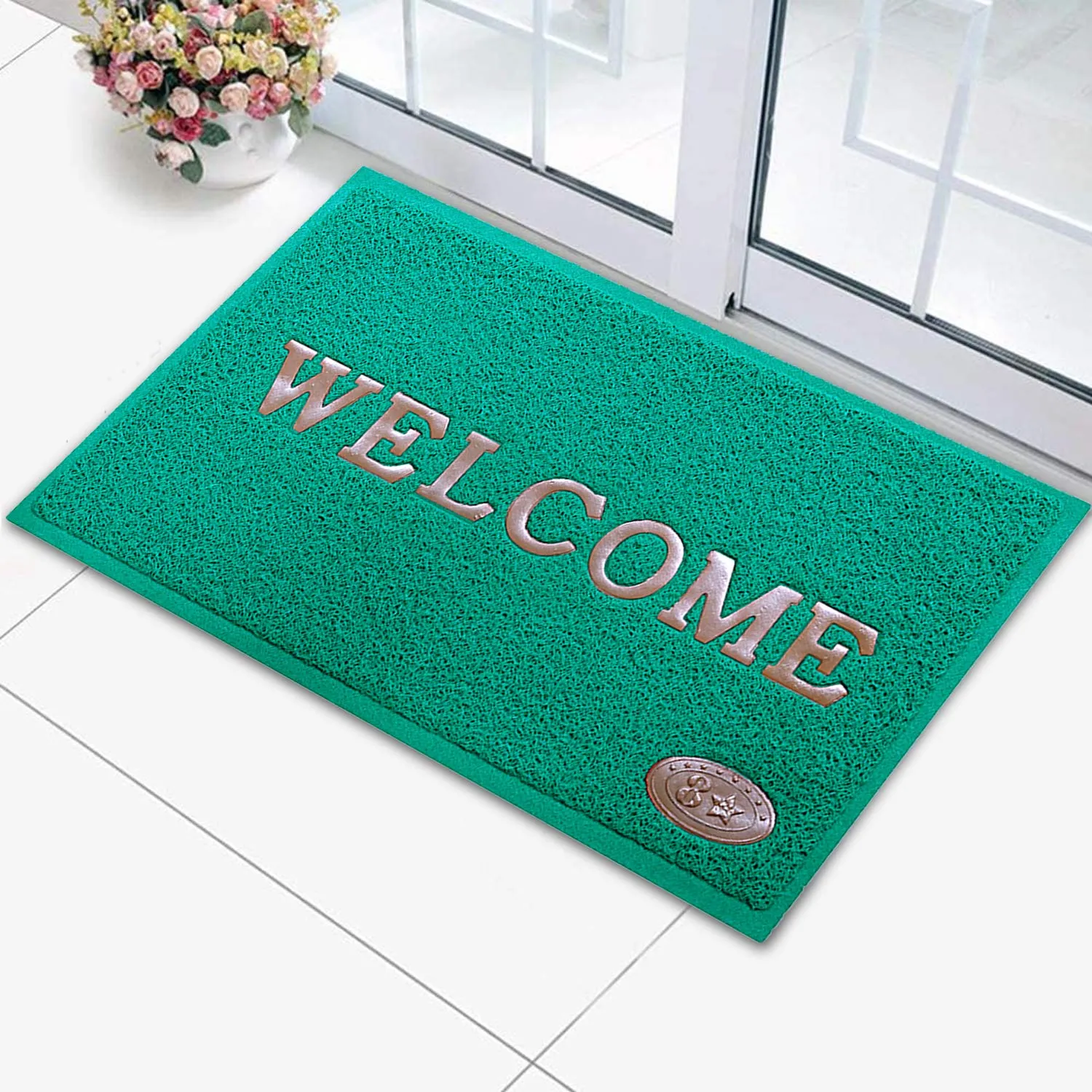 Kuber Industries Rubber Anti Slip Welcome Door Mat for Home Entrance, Office, Shop (Green)-Pack of 2-KUBMART15370