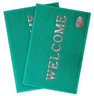 Kuber Industries Rubber Anti Slip Welcome Door Mat for Home Entrance, Office, Shop (Green)-Pack of 2-KUBMART15370