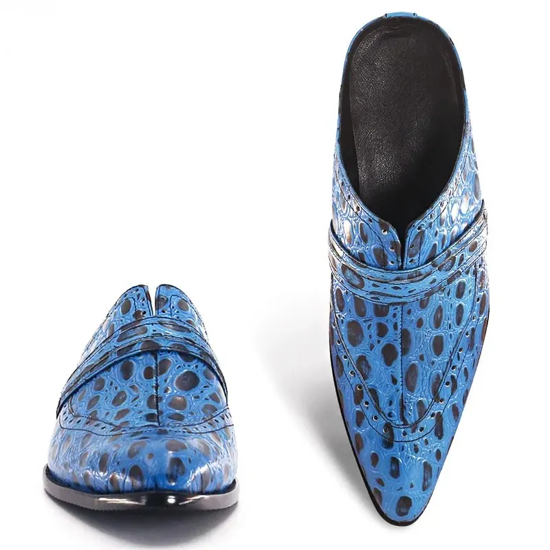 Luxury Blue Animal Print Mules Shoes