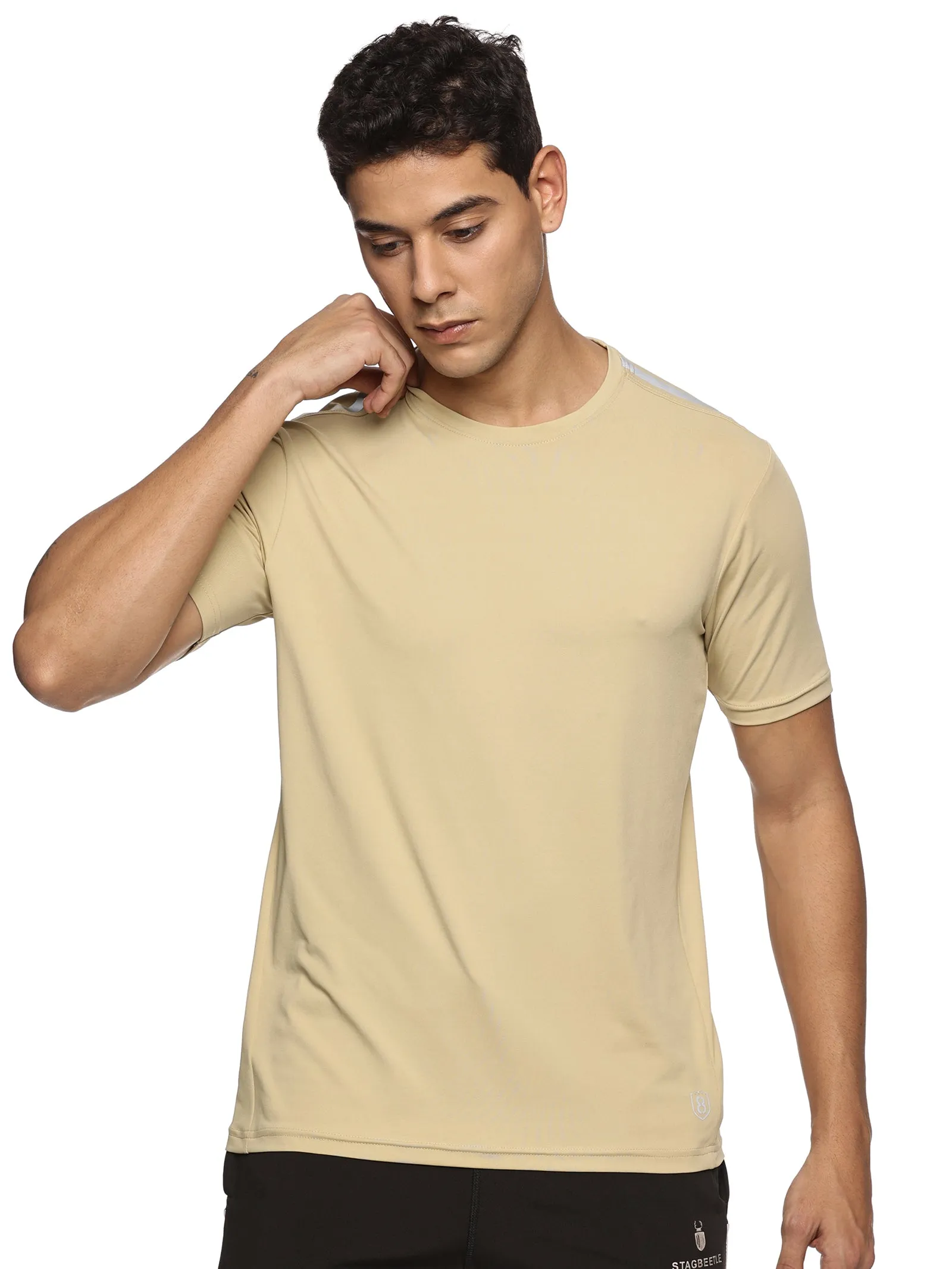 Men Kooltex Solid High Performance Training T-Shirt (Beige)