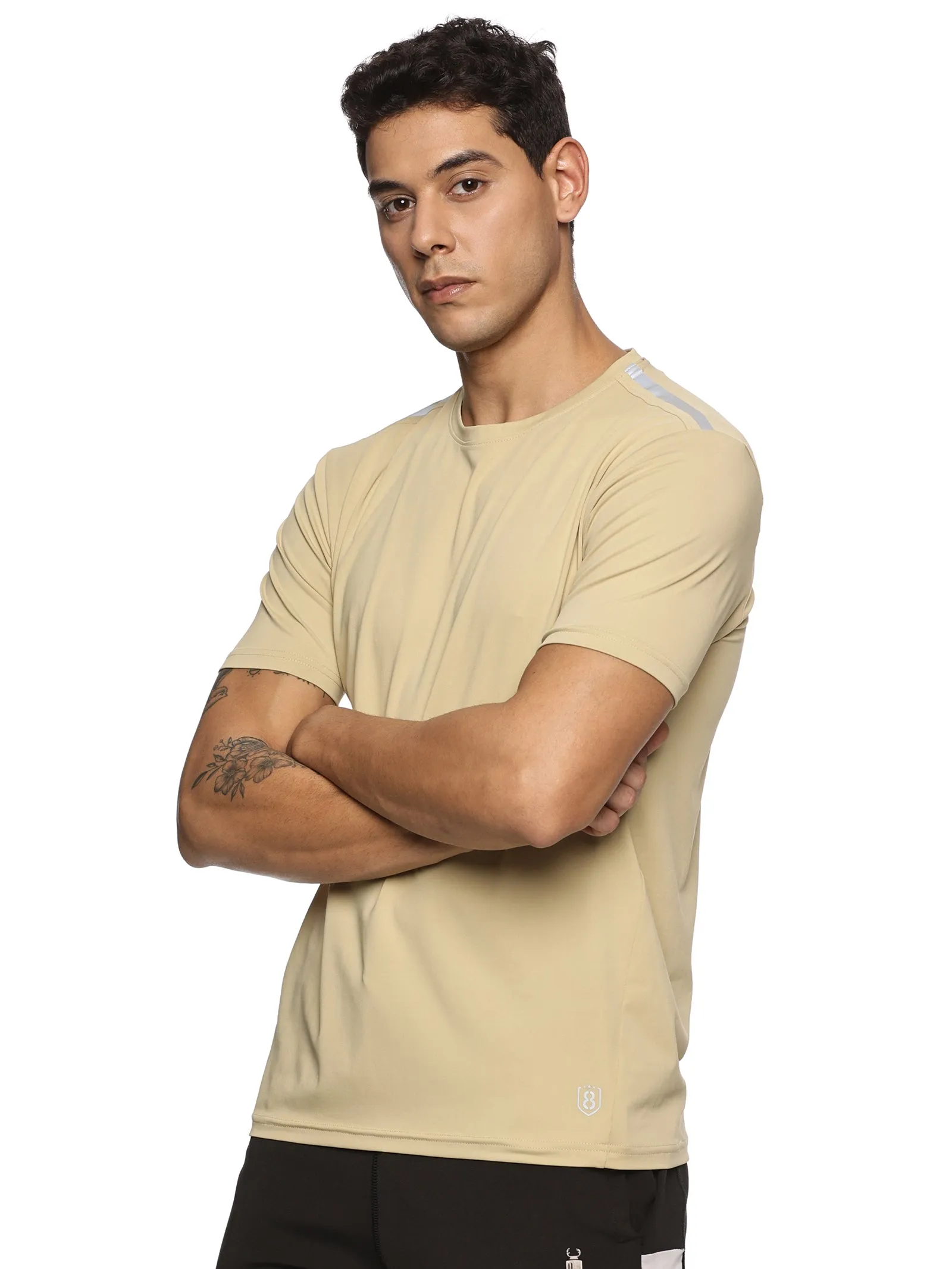 Men Kooltex Solid High Performance Training T-Shirt (Beige)