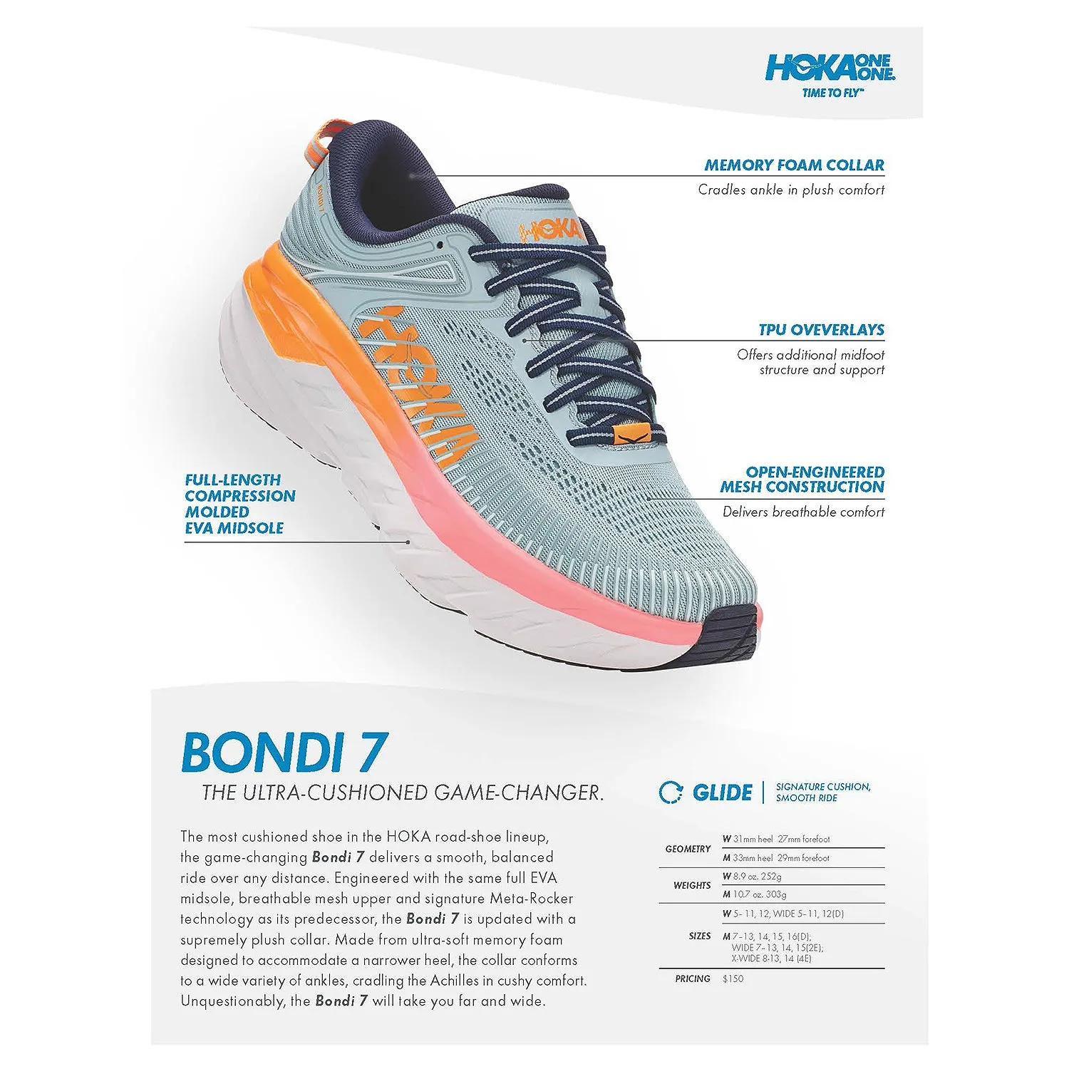 Men's Hoka Bondi 7 Real Teal/Outer Space Mesh