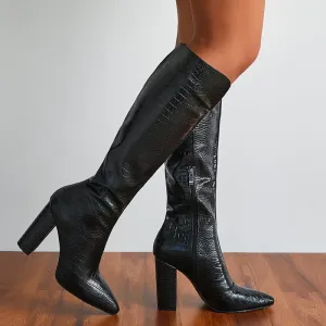 Minimalist Croc Embossed Side Zipper Boots