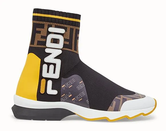 Multicolor Fabric Logo Sneaker Boots, Black