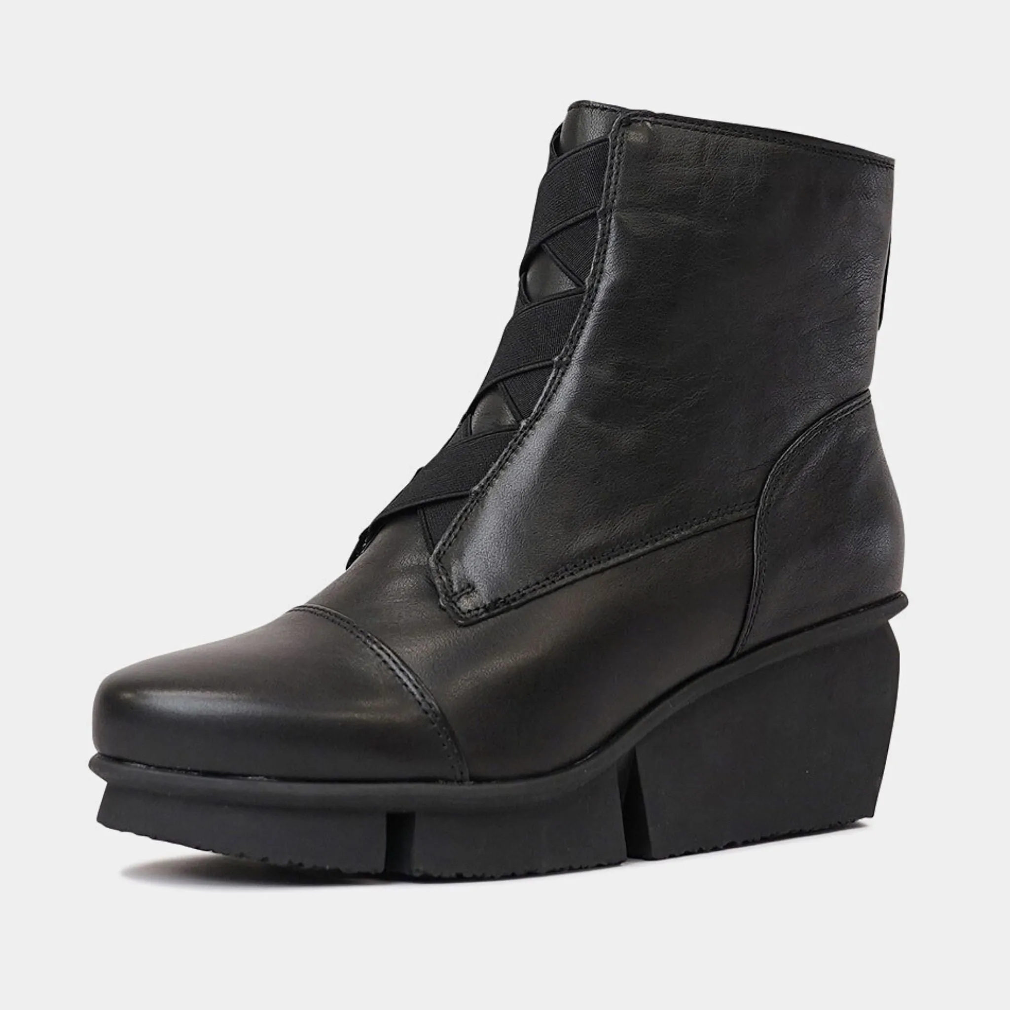 Orient Black Leather Wedge Boots