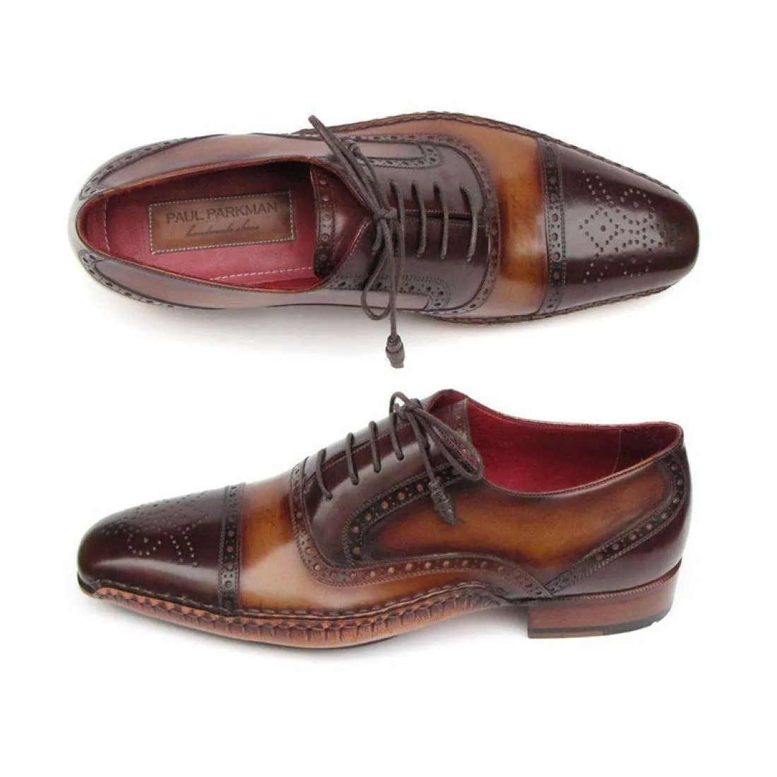 Paul Parkman Handmade Designer Shoes Men's Handmade Designer Shoes Captoe Brown Oxfords (PM5230)