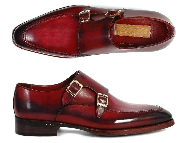 Paul Parkman Men's Double Monkstrap Shoes Black & Bordeaux