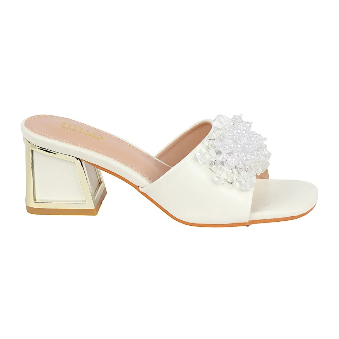 PEARL DECOR  BLOCK HEEL