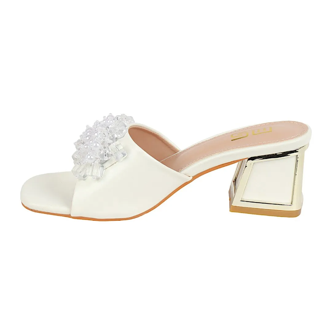 PEARL DECOR  BLOCK HEEL