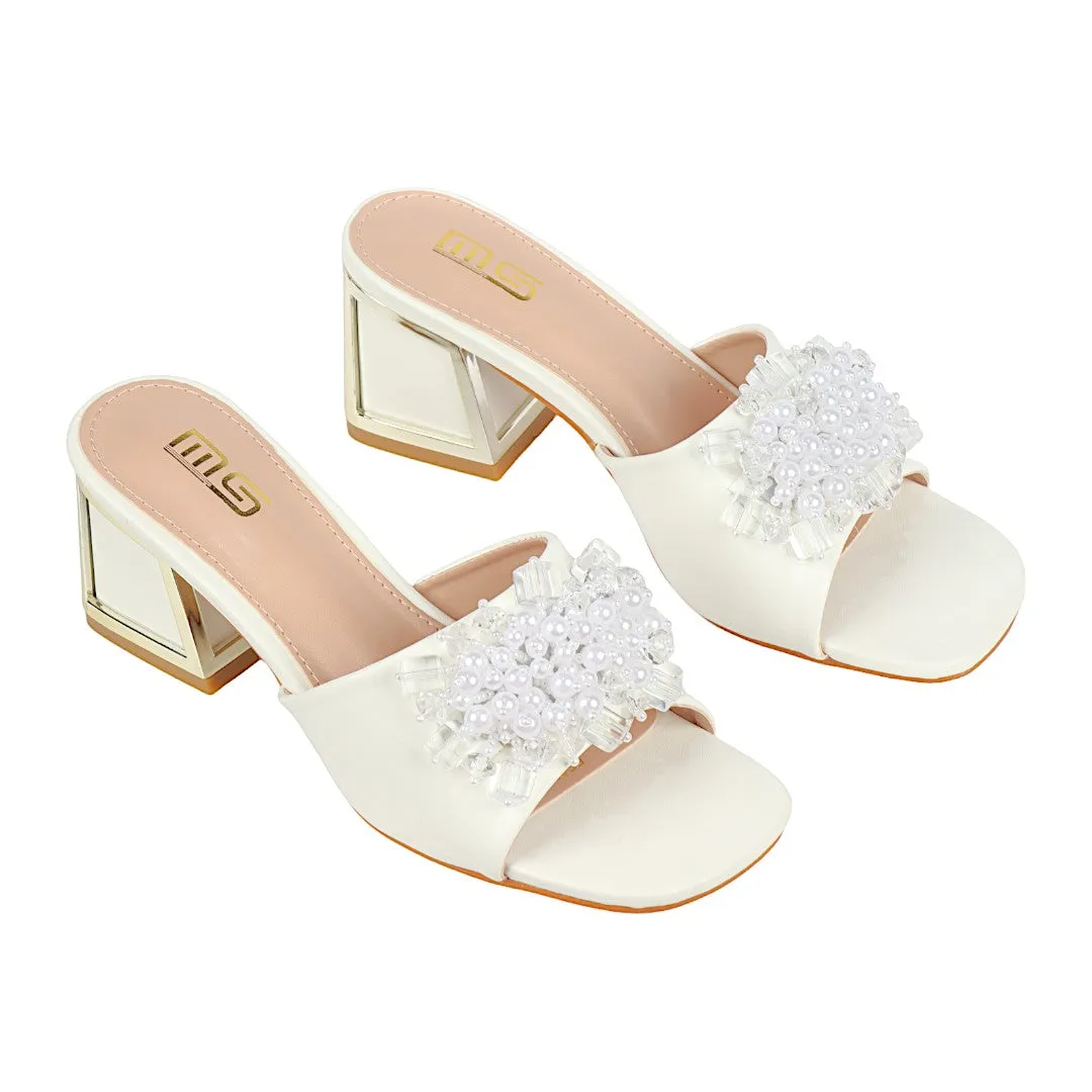 PEARL DECOR  BLOCK HEEL