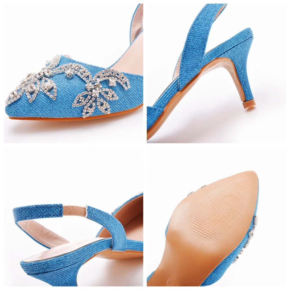 Pointed Toe Rhinestone Glitter Slingback Pumps