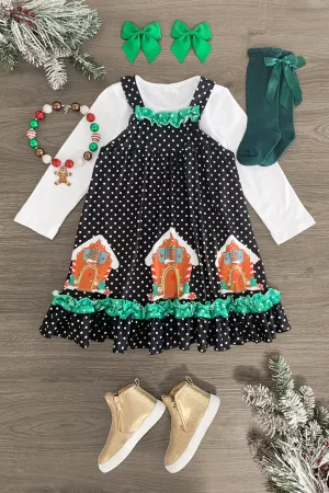 Polka Dot Gingerbread House Dress Set