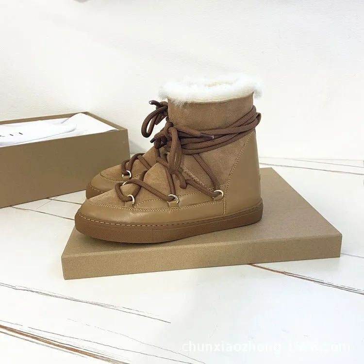 Pre Order:  Warm Wool Lace-Up Leather Boots